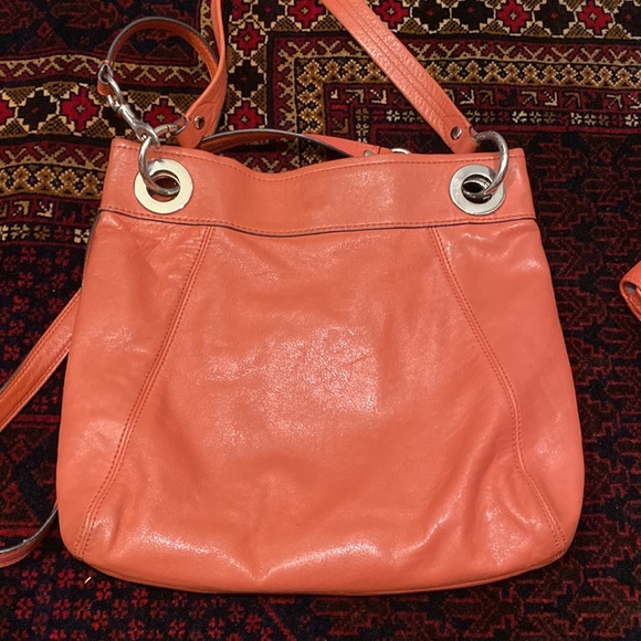 Coral salmon genuine leather coach purse and matching wallet - Picture 2 of 8